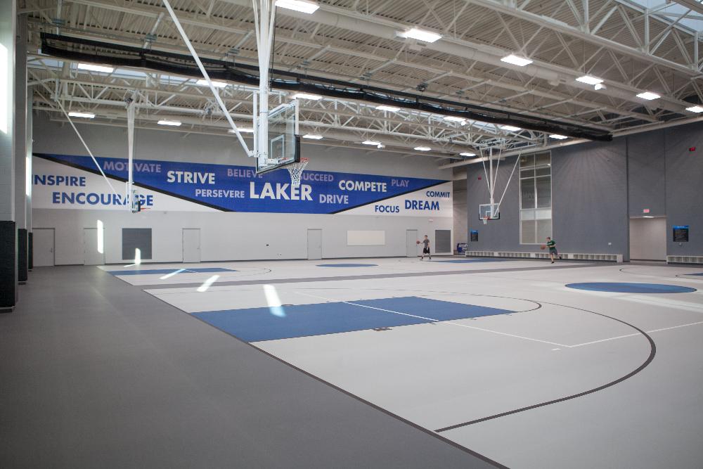 2 new blue and grey basketball courts